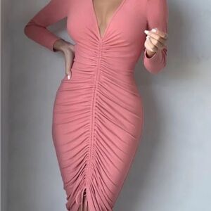 Fashion Nova Coral Long Sleeve Ruched Dress